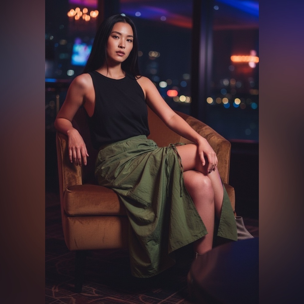 **Brand New **PrettyLittleThing Asymmetrical Olive Skirt - Picture 2 of 8